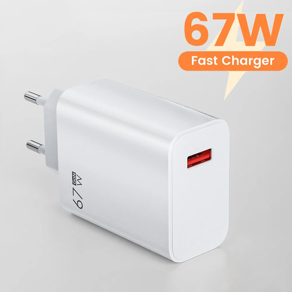 GaN 67W USB Charger Fast Charging EU/US/UK Plug Charger Adapter 10A Type C Cable For iPhone Samsung Xiaomi Huawei Quick Charger