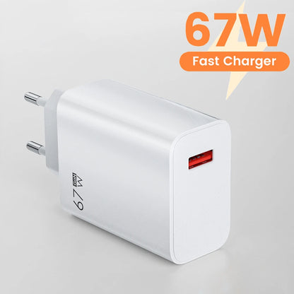 GaN 67W USB Charger Fast Charging EU/US/UK Plug Charger Adapter 10A Type C Cable For iPhone Samsung Xiaomi Huawei Quick Charger