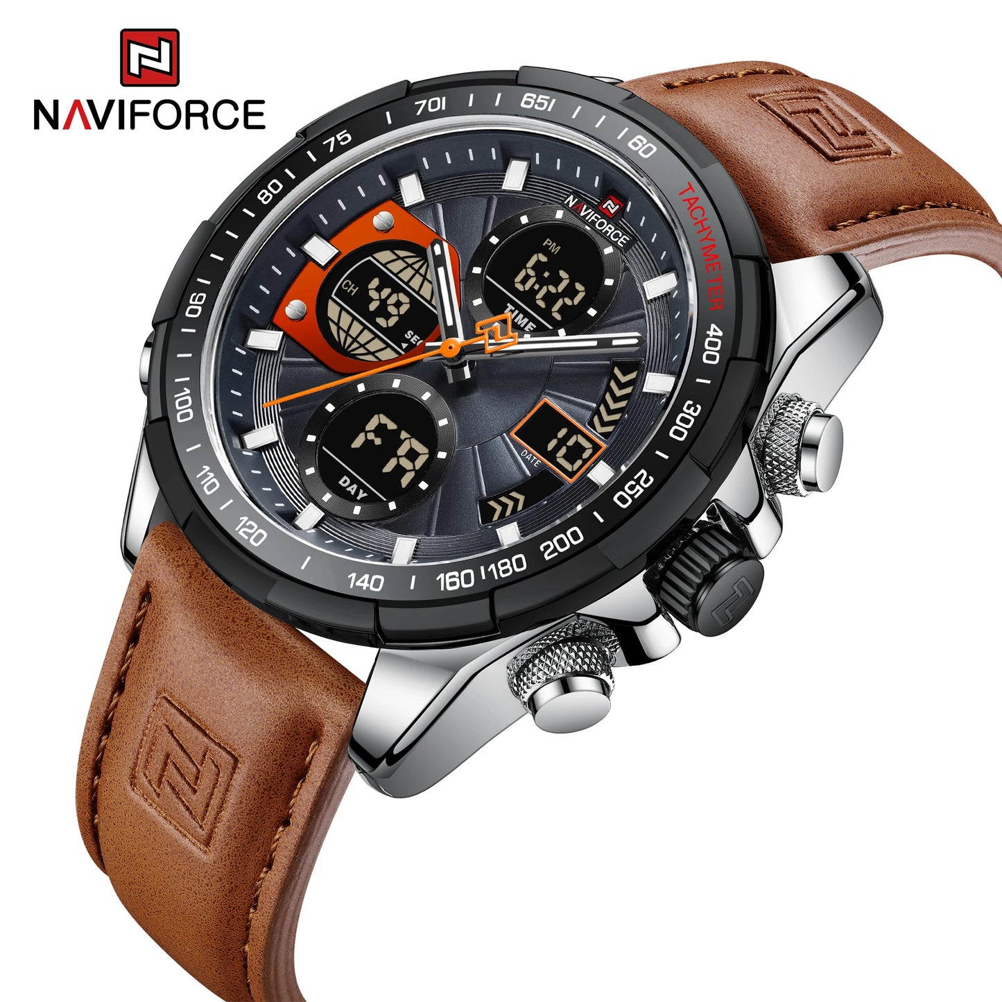 2022 NAVIFORCE Sport Watches for Men Strong Luminous Dual Display Waterproof Quartz Genuine Leather Wristwatch Relogio Masculino