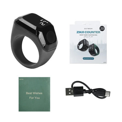 Digital Ring Counter Bluetooth APP Control OLED Display Silent Touch Type-C Rechargeable Muslims Ring Prayer Finger Counter