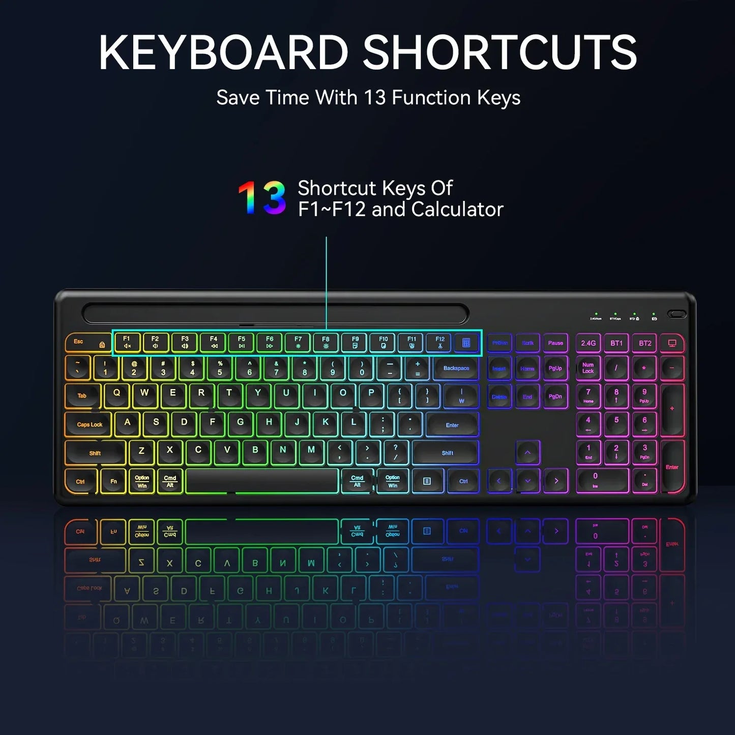 Wireless Keyboard and Mouse Combo with Backlit Full Size Ergonomic Keyboard with Phone Tablet Holder 2.4G Mouse for PC Laptop