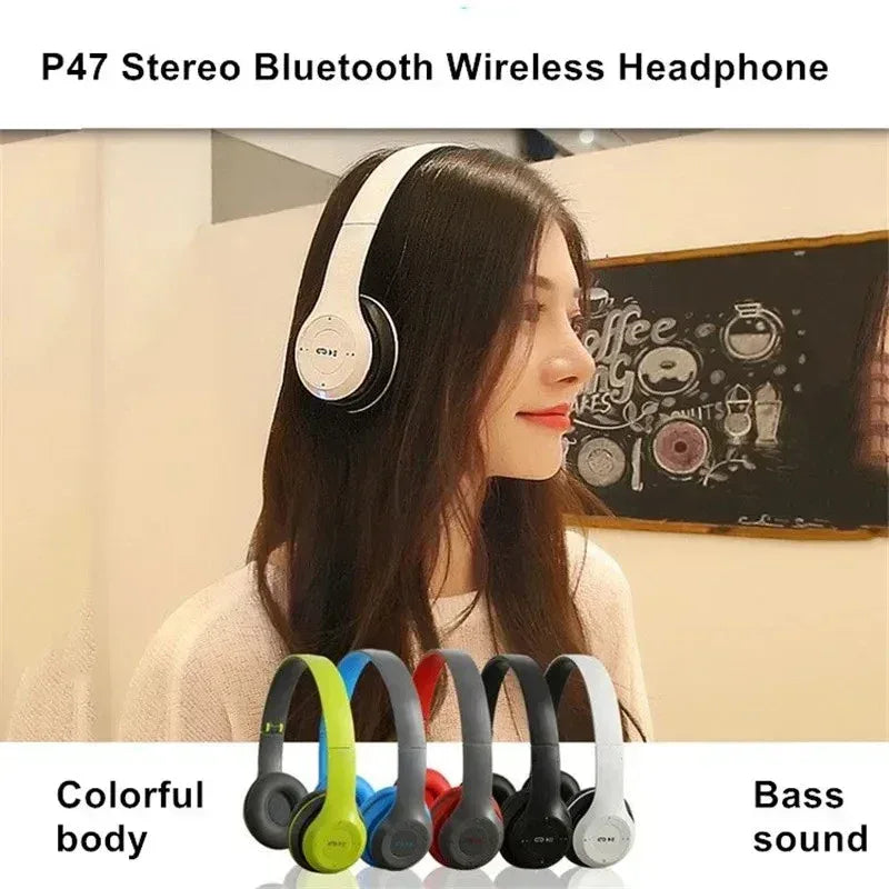 P47 Wireless bluetooth headphone With Mic Headsets Stereo Sound Earphones Sports Gaming Headphones Supports PC Smartphone - Urbizia