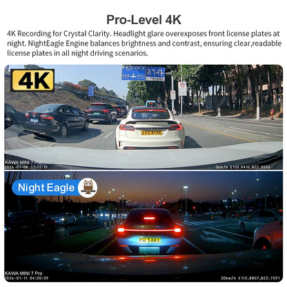 KAWA 4K Front Dash cam MINI 7 Pro,WiFi Car Camera with APP/Voice Control/WIFI6/GPS, AUTO Video Recorder,Dashcam,HDR,Dash camera