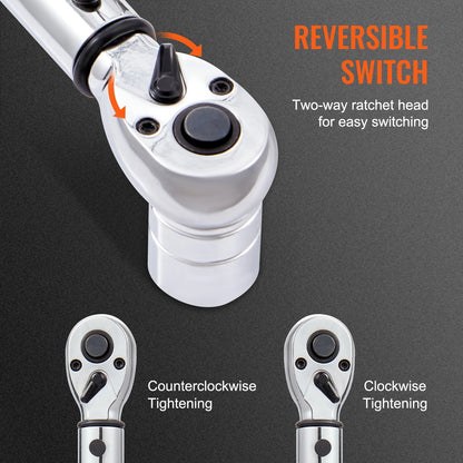 SucceBuy Torque Wrench Set Drive Click Torque Wrench Dual-Direction Adjustable  Mechanical Dual Range Scales Torque Wrench Kit