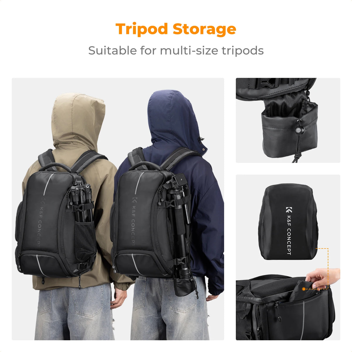 K&F CONCEPT 25L Camera Backpack Waterproof Sony Camera Bag for DSLR/SLR Camera Case with Tripod Strap Rain Cover for 15" Laptop