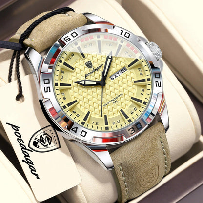 POEDAGAR Original Business Man Wristwatch Waterproof Luminous Date Week Casual Watch For Men Quartz Leather Luxury Fashion Men's Watches Reloj