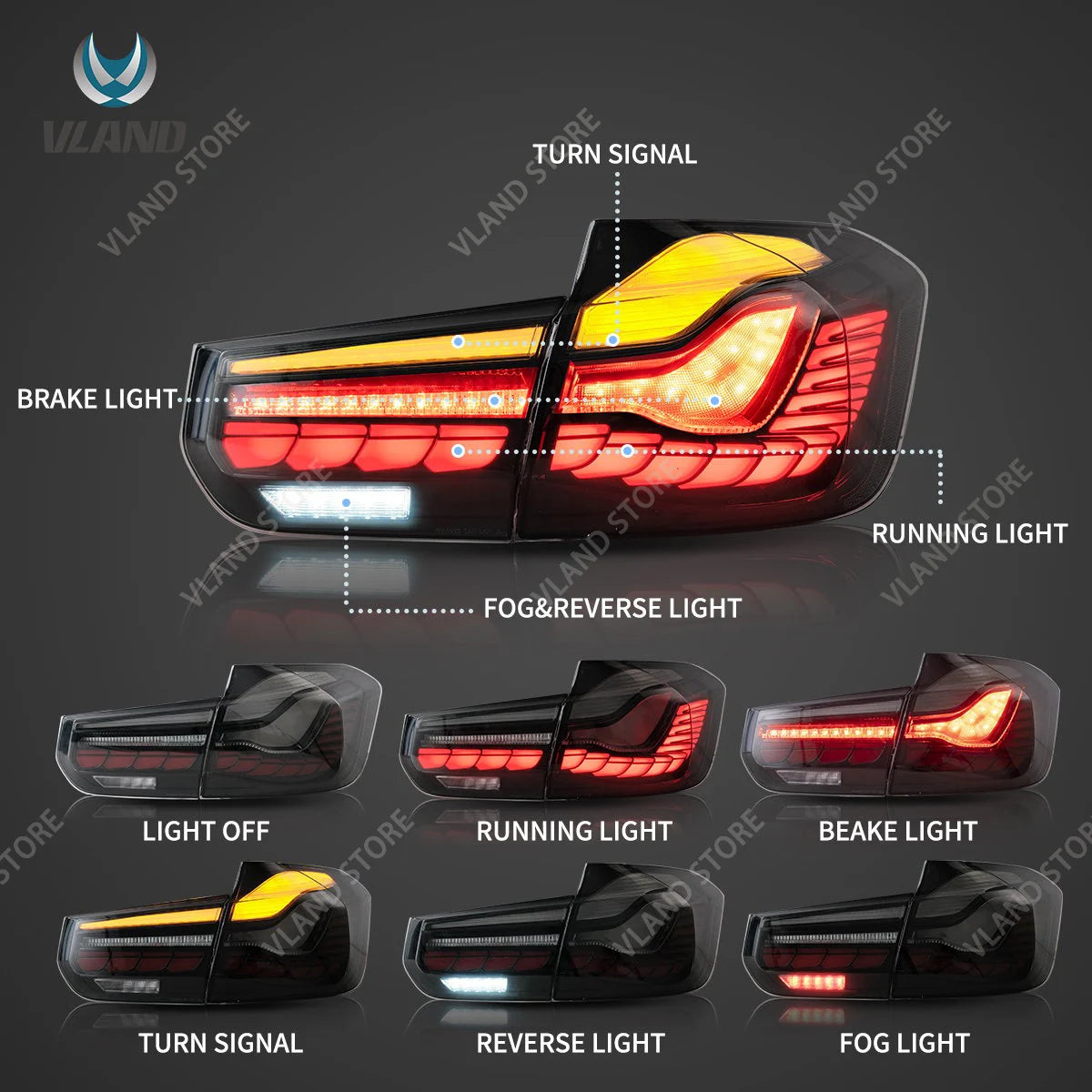 VLAND LED Tail Lights For BMW 3 Series F30 F80 2012-2019 GTS Style Rear Lamps Dynamic Turn Signal Plug & Play Upgrade