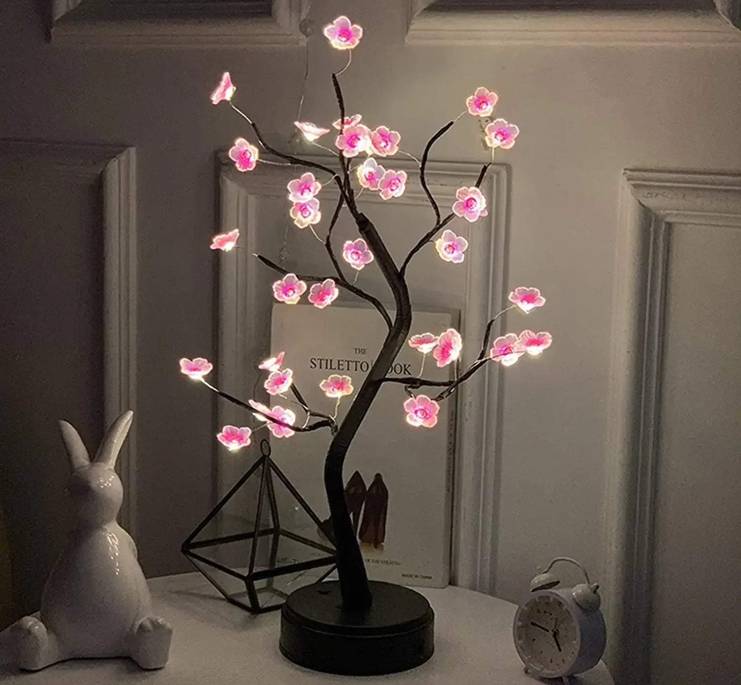 Table Tree Night Light USB/Battery Powered Touch Switch Artificial Bonsai Cherry Blossom Desktop Tree LED Lamp Light Decoration - Urbizia