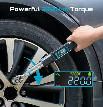 Seesii 3/8" Digital Torque Wrench 220Nm LCD Display Real-Time & Peak Modes Preset & Data Storage Dual Alarm for Bicycle Car