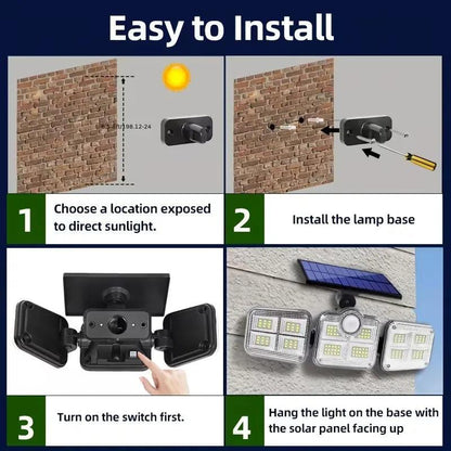 1 PACK Outdoor Motion Sensor Lamp, 4-Head Solar Power Light, 122 LED Solar Light, Flood Lights ,3000 Lumens,270° Lighting  Range