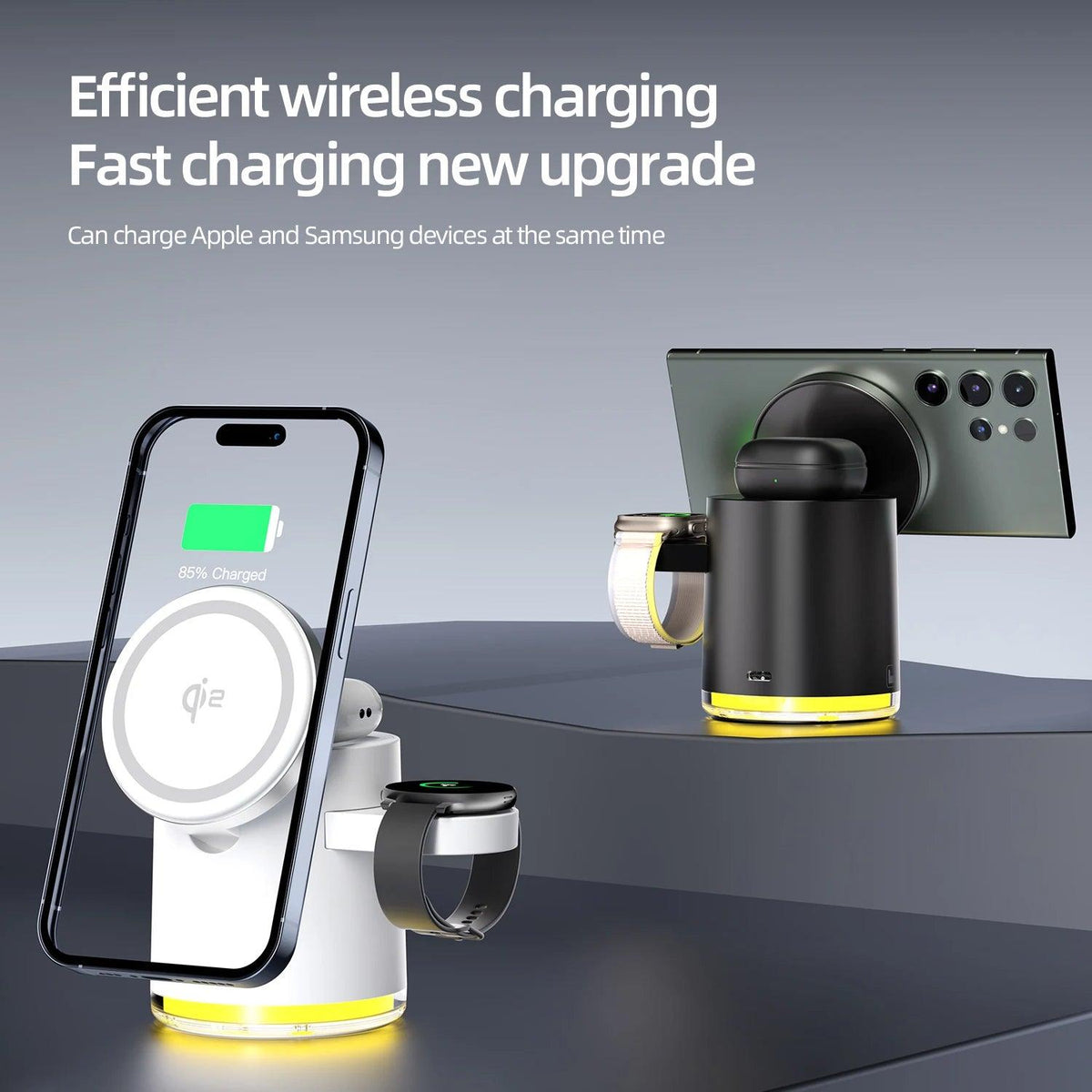 3-in-1 Wireless Charger Qi2 Fast Charging Station Foldable Holder for iPhone 17 16 15 Pro Max Airpods Apple Watch Desktop Stand