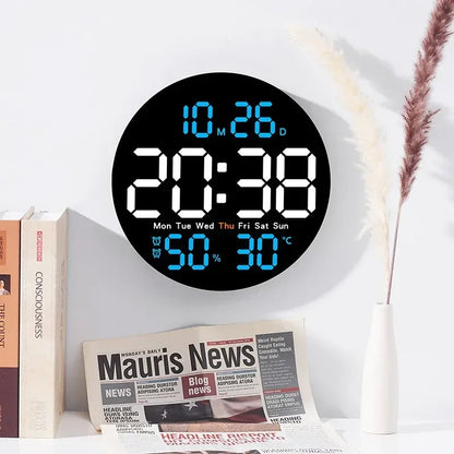 10 Inch Remote Control Digital Wall Clock Temperature Humidity Date Week Timing Countdown 2 Alarm Auto Dimmer LED Alarm Clock - Urbizia