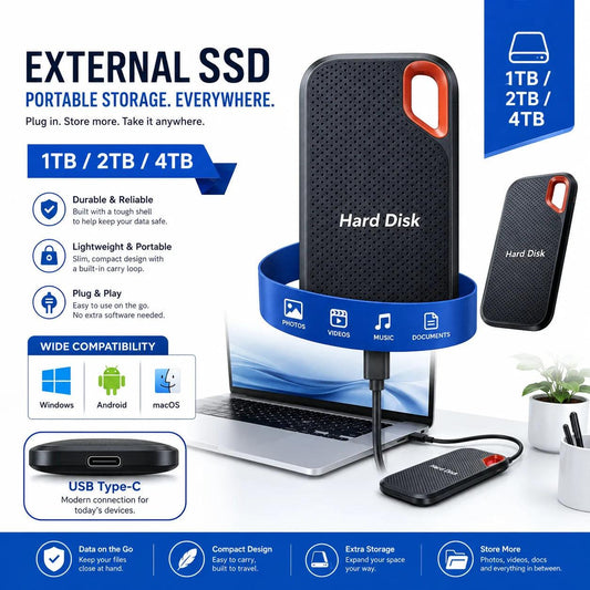 Mini Portable External Hard Drive 1TB SSD USB3.1 Type-C 4TB Backup Drive for Laptop Mac Phone Photo Video Storage Use Daily