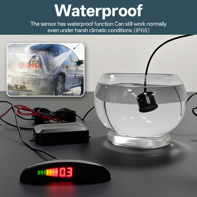 Hippcron Car LED Parking Sensor Kit 4 Sensors 22mm Reverse Radar Sound Alert Indicator System 8 Colors