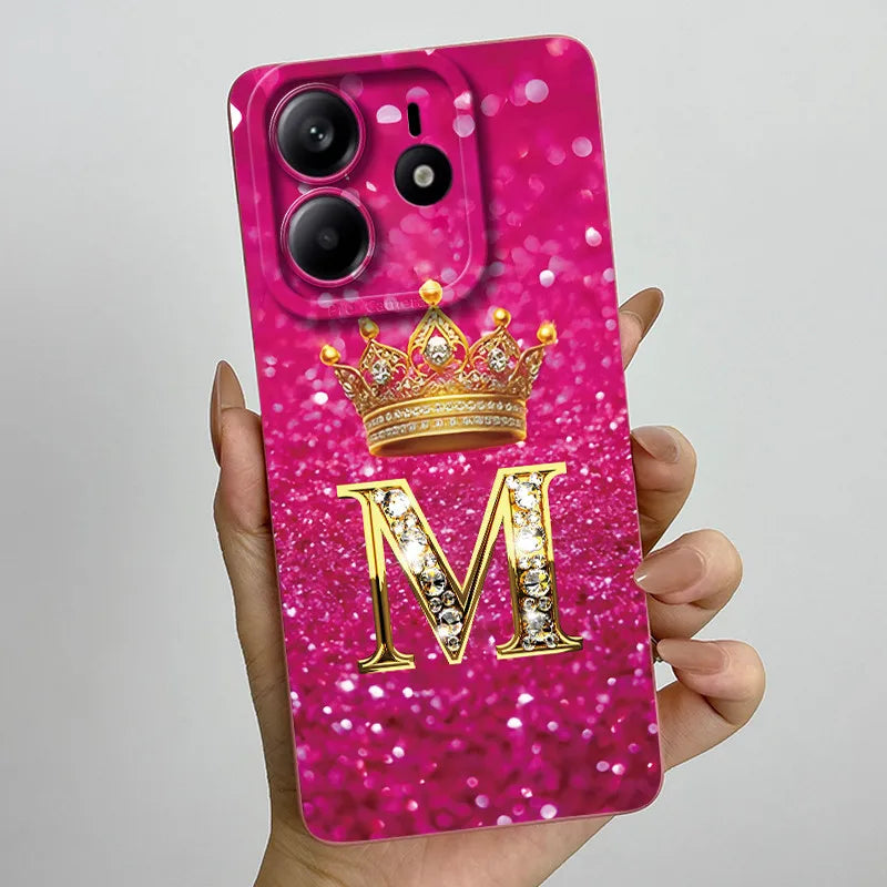 Case For Xiaomi Redmi Note 14 5G Phone Cover Note14 Global Funda Luxury Crown Letters Soft Silicone Back Cover For Redmi Note 14