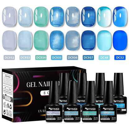 8PCS 7ml Jelly Nude Gel Nail Polish Kit with Gift Box Light Pink Translucent White Shimmer Glitter Soak Off UV LED Gel Varnish