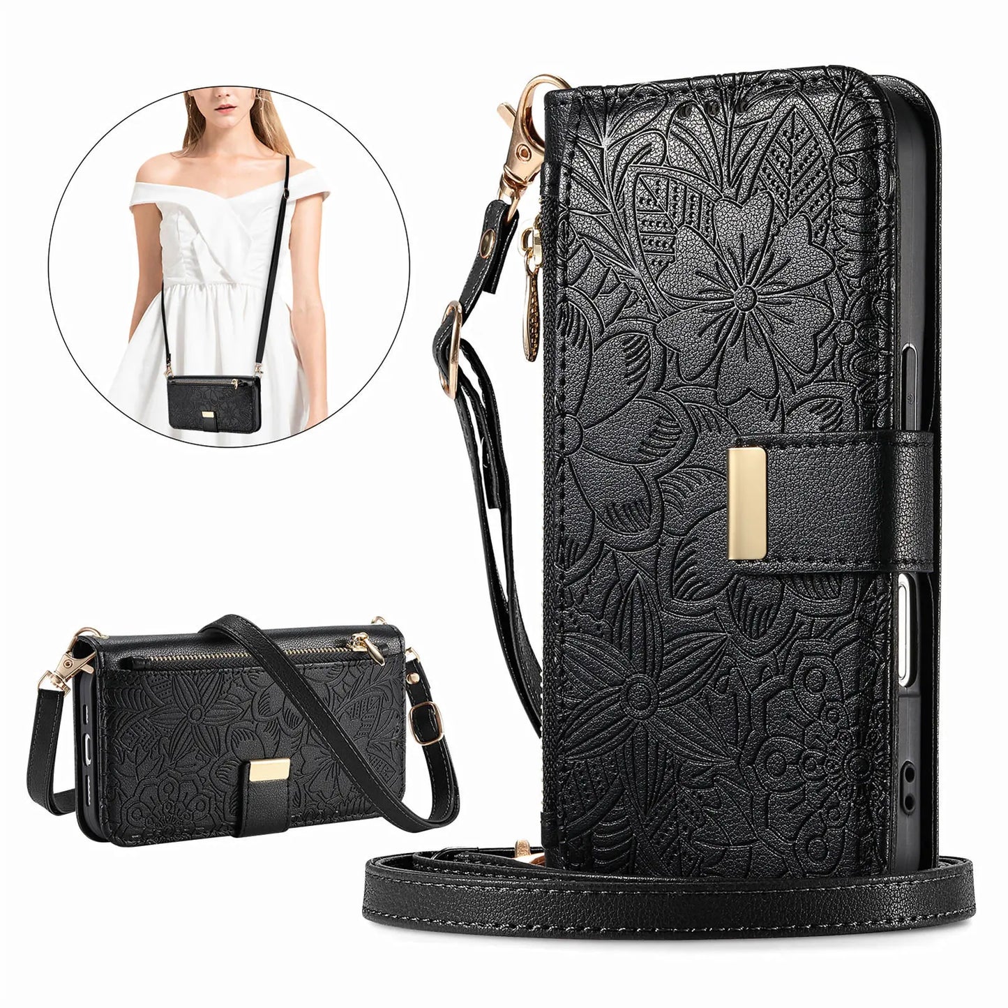 PU Leather Zipper Crossbody Flip Wallet Card Slot Phone Case For Samsung Galaxy S26 Plus S26 Pro S26 Ultra A57 Wrist Strap Cover