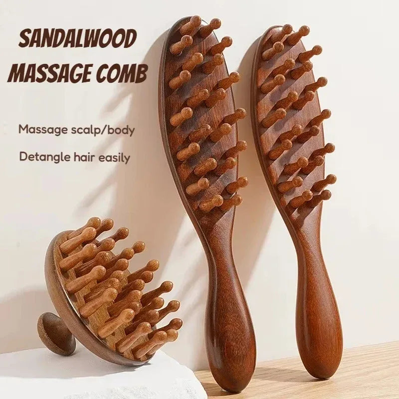 Natural solid wood meridian massage comb round tooth GuaSha tool relieves headaches and relaxes scalp acupoint massage brush