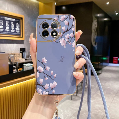 11R Pink plum Luxury Plating Phone Case For Oneplus 11R 11 12 11Pro 9R 9RT 9 10Pro 10T 8T 9Pro 10R Ace Pro 3 2V 3V 2 2Pro Cover