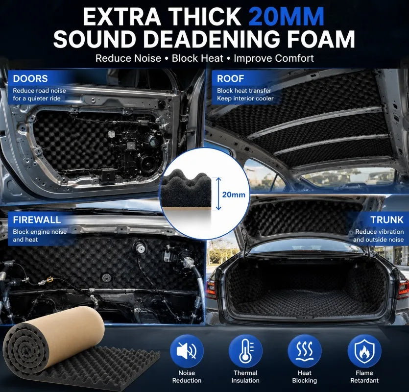 2cm thicker Self Adhesive Acoustic Foam Roll High Density Sound Absorbing Insulation Foam for Car Studio Wall Noise Reduction