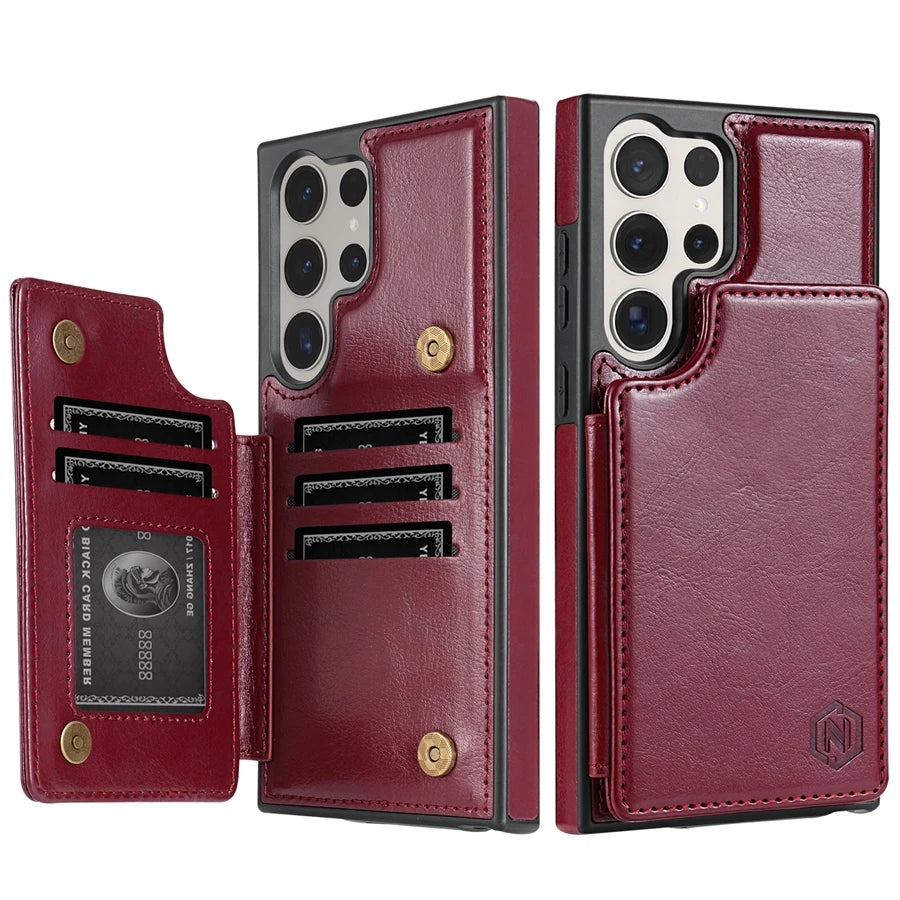 Wallet Magnetic Double Buckle RFID Blocking Card Slot Leather Case For Samsung Galaxy S26 Ultra S26 Plus Cover Bag Galaxy S26
