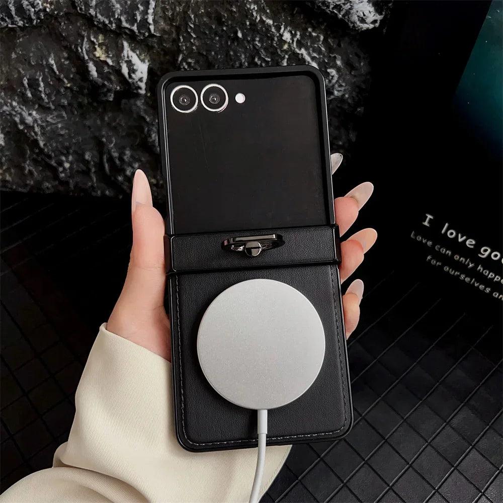 360 Rotating Magnetic Ring Holder Phone Case For Samsung Z Flip 7 6 5 4 3 Flip6 Flip5 Flip4 Flip3 5G PU Leather Back Cover