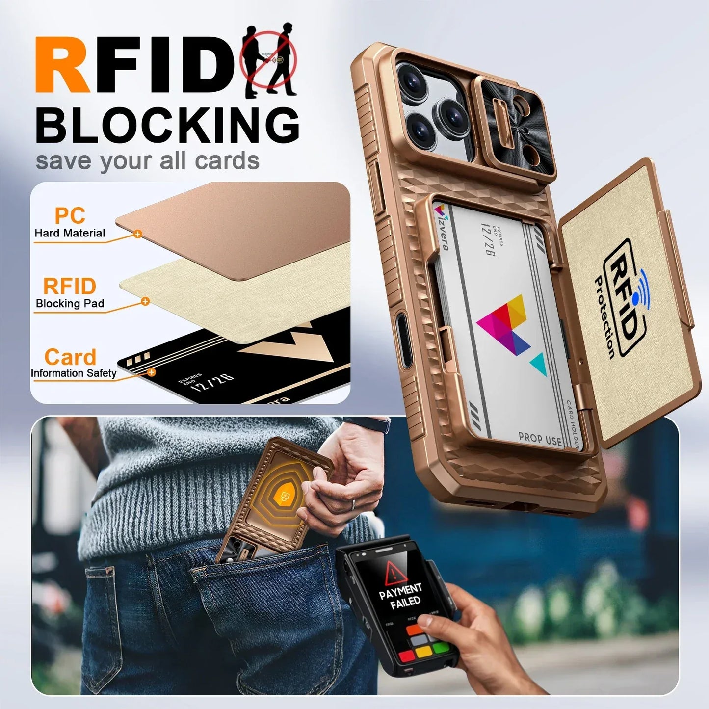 （Defective products, can be reordered）With Card Holder Sliding Camera Cover For 17 Pro Max Phone Case,PC+TPU Wallet Case