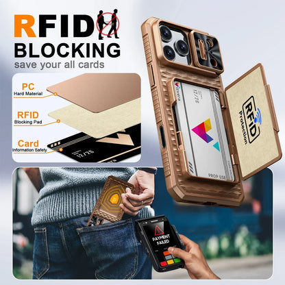 （Defective products, can be reordered）With Card Holder Sliding Camera Cover For 17 Pro Max Phone Case,PC+TPU Wallet Case