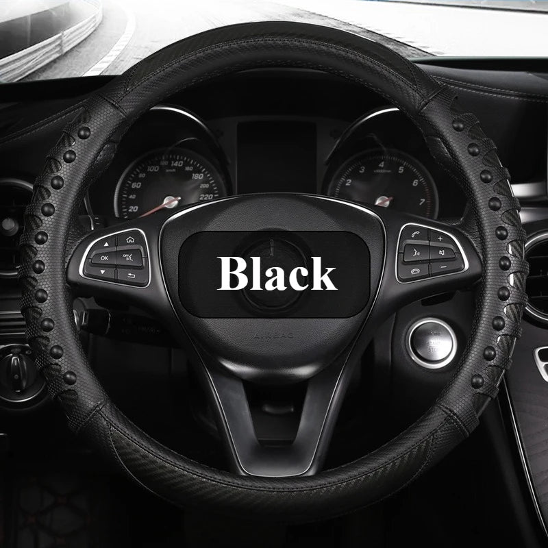 Carbon Fiber Leather Auto Steering Wheel Cover Universal Non Slip Steering Wheel Covers Car Accessories Interior Steering Covers