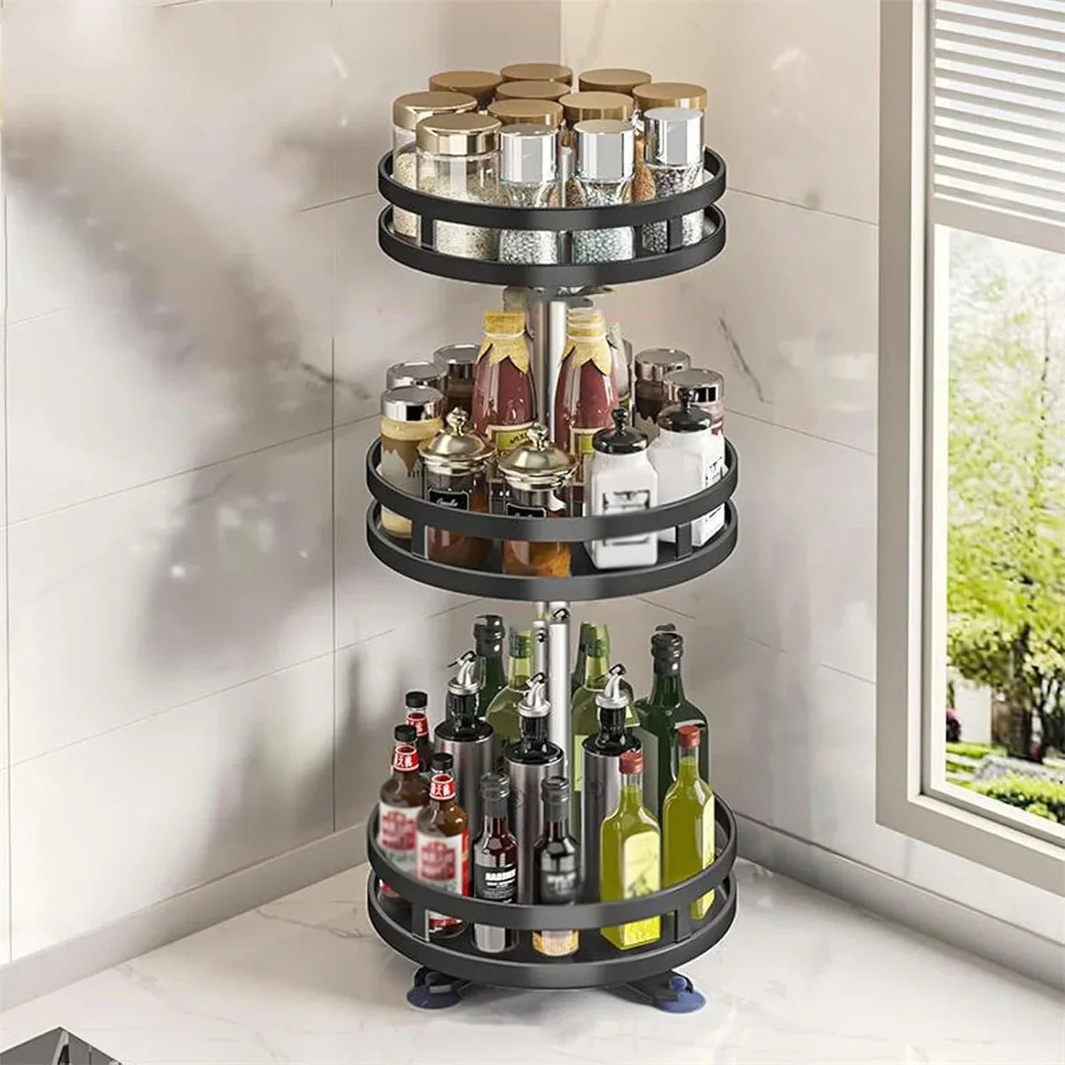 360° Rotating Kitchen Spice Storage Rack Organizer