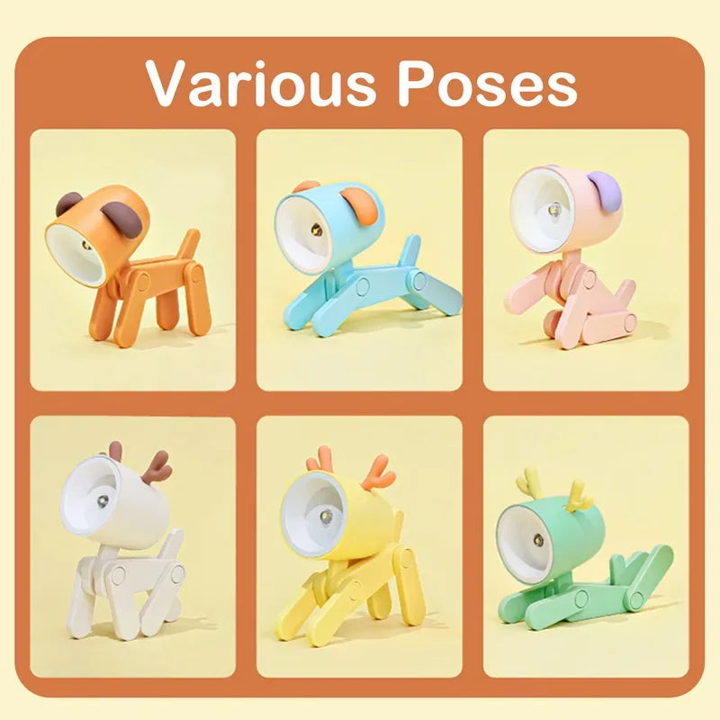 LED Night Light Mini Folding Desk Lamp Cute Pet Lights Dog Deer Portable Night Light Student Living Room Decor Gift - Urbizia