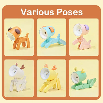 LED Night Light Mini Folding Desk Lamp Cute Pet Lights Dog Deer Portable Night Light Student Living Room Decor Gift - Urbizia