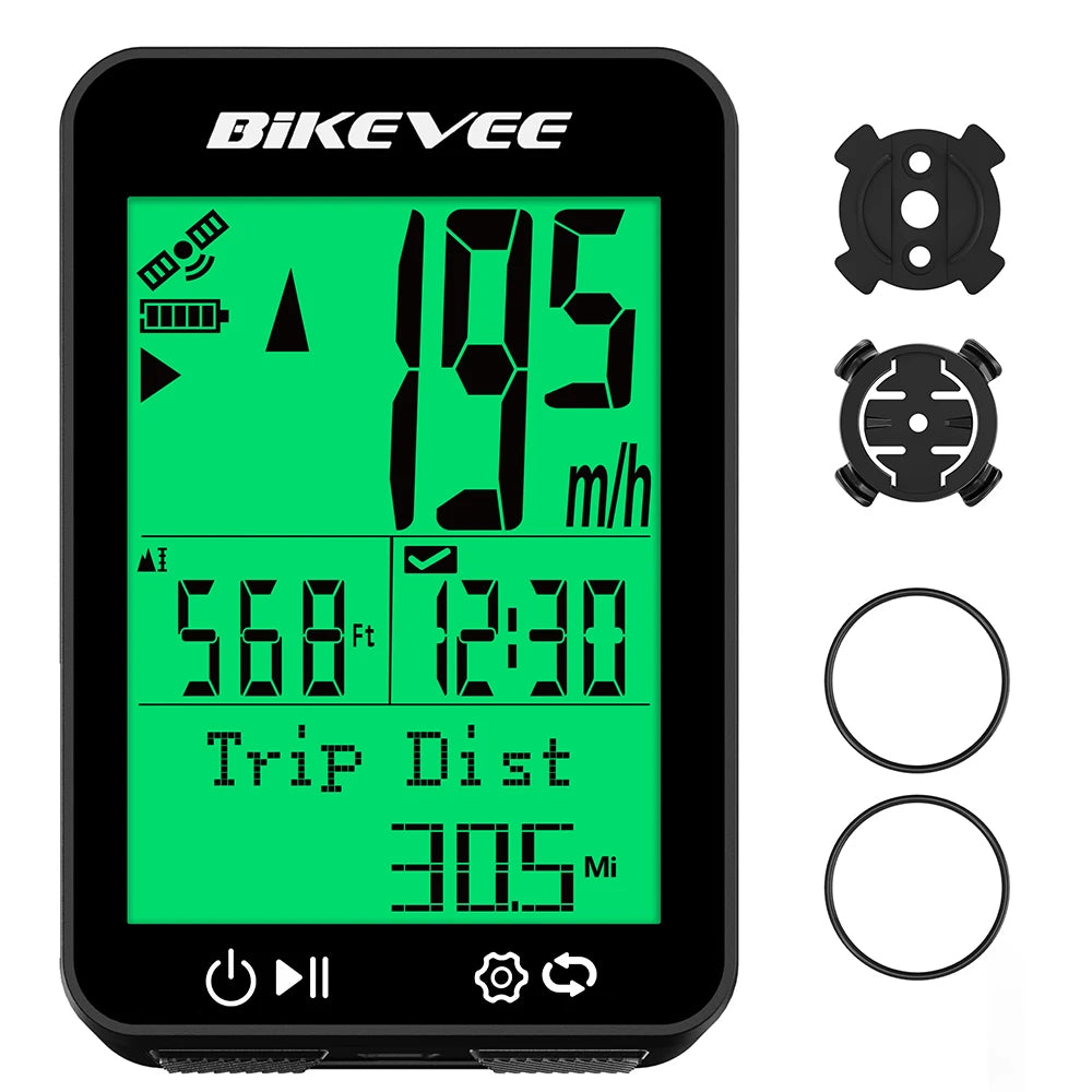 BIKEVEE 8 Kinds Multi-Language Wireless Bike Speedometer GPS Cycling Computer with Auto Backlight and Stand Waterproof Outdoor Bicycle Odometer Stopwatch Measurement Positioning MTB Road Tracker Bike Accessories