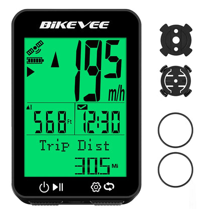 BIKEVEE 8 Kinds Multi-Language Wireless Bike Speedometer GPS Cycling Computer with Auto Backlight and Stand Waterproof Outdoor Bicycle Odometer Stopwatch Measurement Positioning MTB Road Tracker Bike Accessories