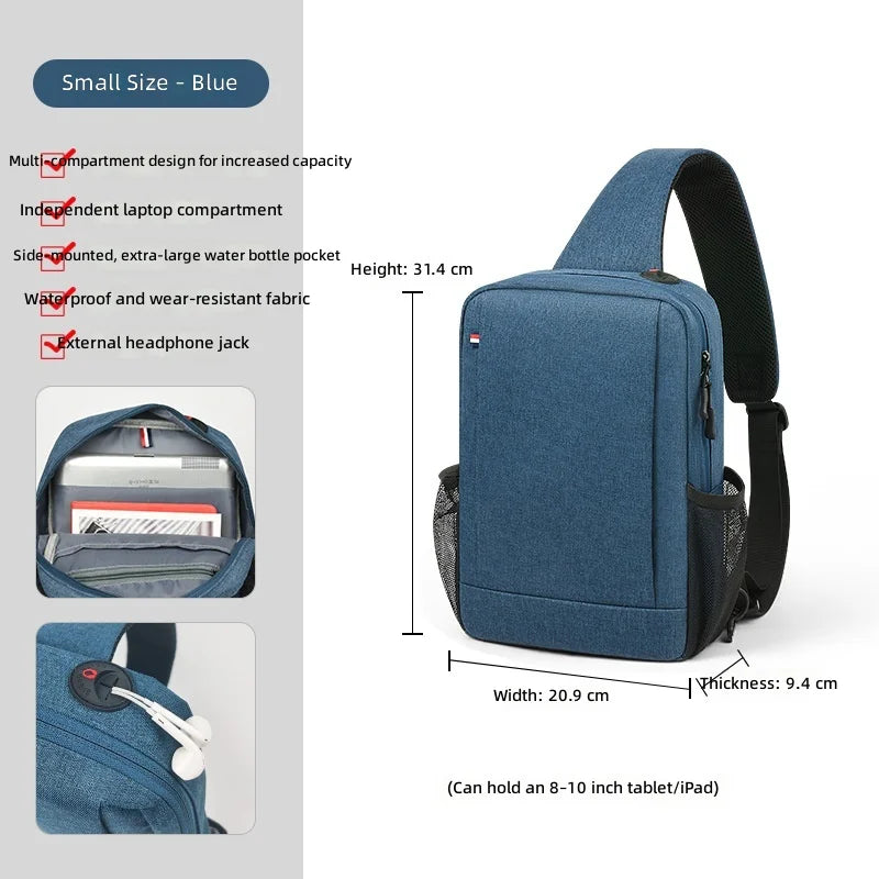 Large Capacity iPad Bag for Men with Crossbody Strap Outdoor Sports Headphone Hole Shoulder Tablet Storage Bag Waterproof