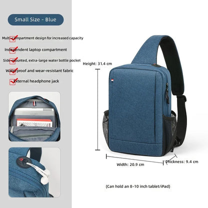 Large Capacity iPad Bag for Men with Crossbody Strap Outdoor Sports Headphone Hole Shoulder Tablet Storage Bag Waterproof