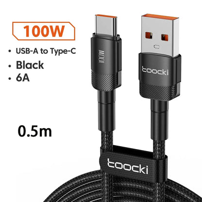 Toocki 6A USB To Type C Cable for Huawei Xiaomi PD 100W Fast Charging Charger USB C Data Cord Quick Charge for Samsung Oneplus - Urbizia