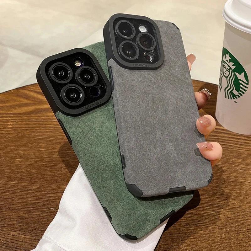 Fashion Matte Leather Silicone Case For iPhone 14 Plus 12 13 Mini 11 16 15 Pro Max 17 ProMax Lens Protection Shockproof Cover