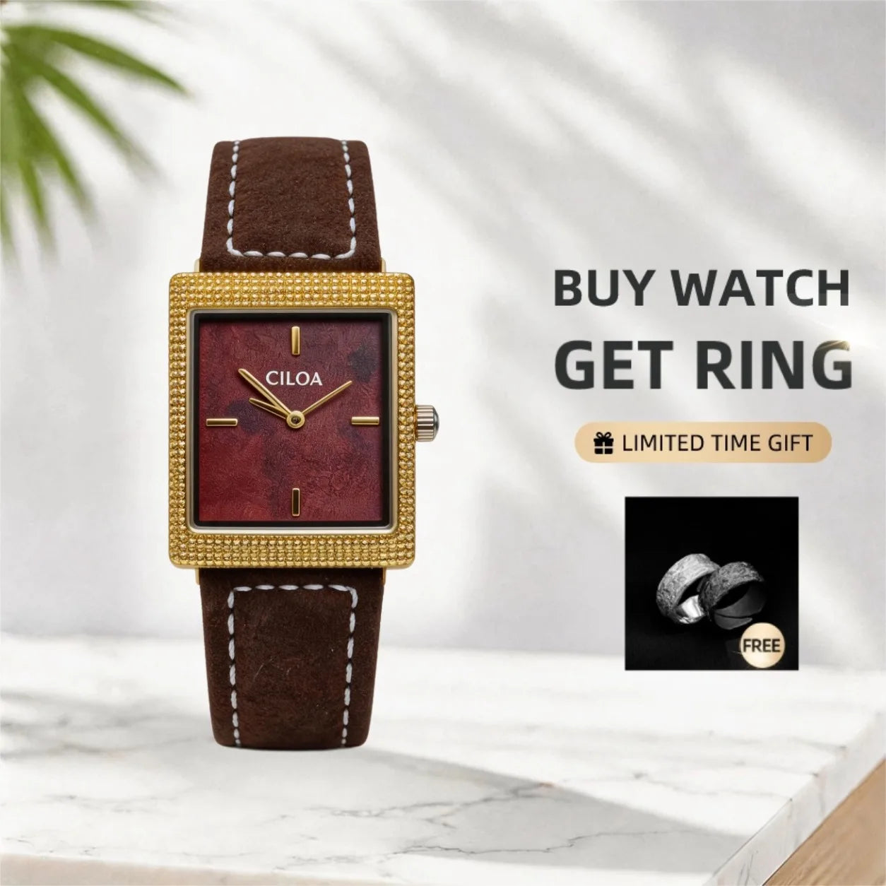 CILOA Red Retro Men's Sporty Square Fashion New Tank Luxury Gift Waterproof Quartz Watch for Men High-Quality Men's Watch