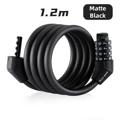WEST BIKING Bicycle Lock 4 Digit Code 120cm Portable Anti-theft Steel Cable Lock Electric Scooter Security Cycling Accessories