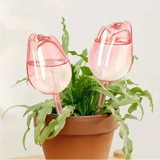 Pink tulip plant watering balls, suitable for indoor and outdoor plants, automatic plant drippers, and automatic watering - Urbizia