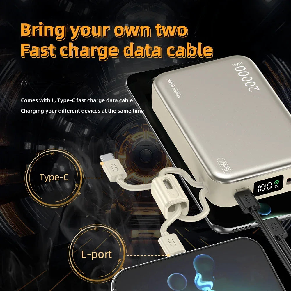 20000mAh 66W Fast Charge Power Bank CCC Chinese Certification with Cable for Xiaomi Huawei Samsung IPhone