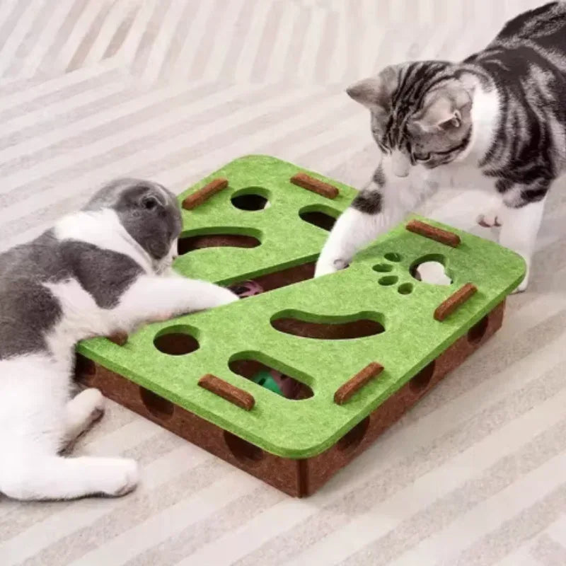 Pet Cat Puzzle Maze Holes Toys Felt Box With Bell Ball Kitten Playing Toys Interactive Funny Cat Supplies - Urbizia