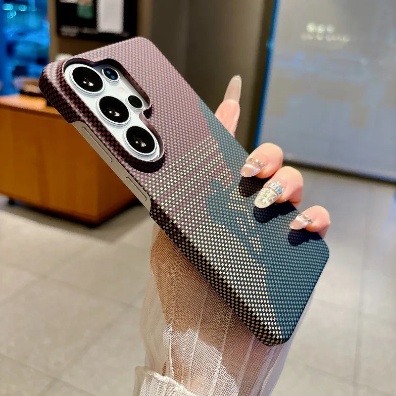 Half Frame Carbon Fiber Kevlar Magnetic for Magsafe Case for Samsung S26 S25 S24 S23 S22 Ultra Plus A16 A17 A55 A56 A57 Cover