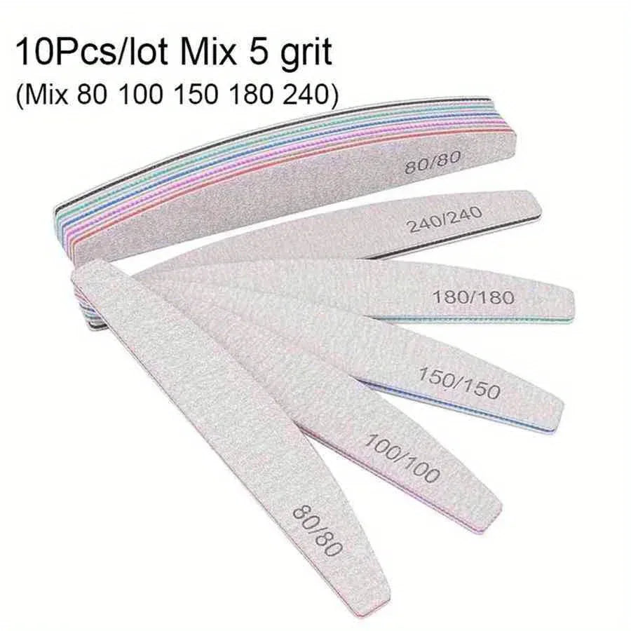 1/3/5/10Pcs Professional Nail File 80/100/150/180/240 Sandpaper Strong Thick Sanding Half Moon Lime nail accessories and Tools