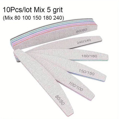 1/3/5/10Pcs Professional Nail File 80/100/150/180/240 Sandpaper Strong Thick Sanding Half Moon Lime nail accessories and Tools