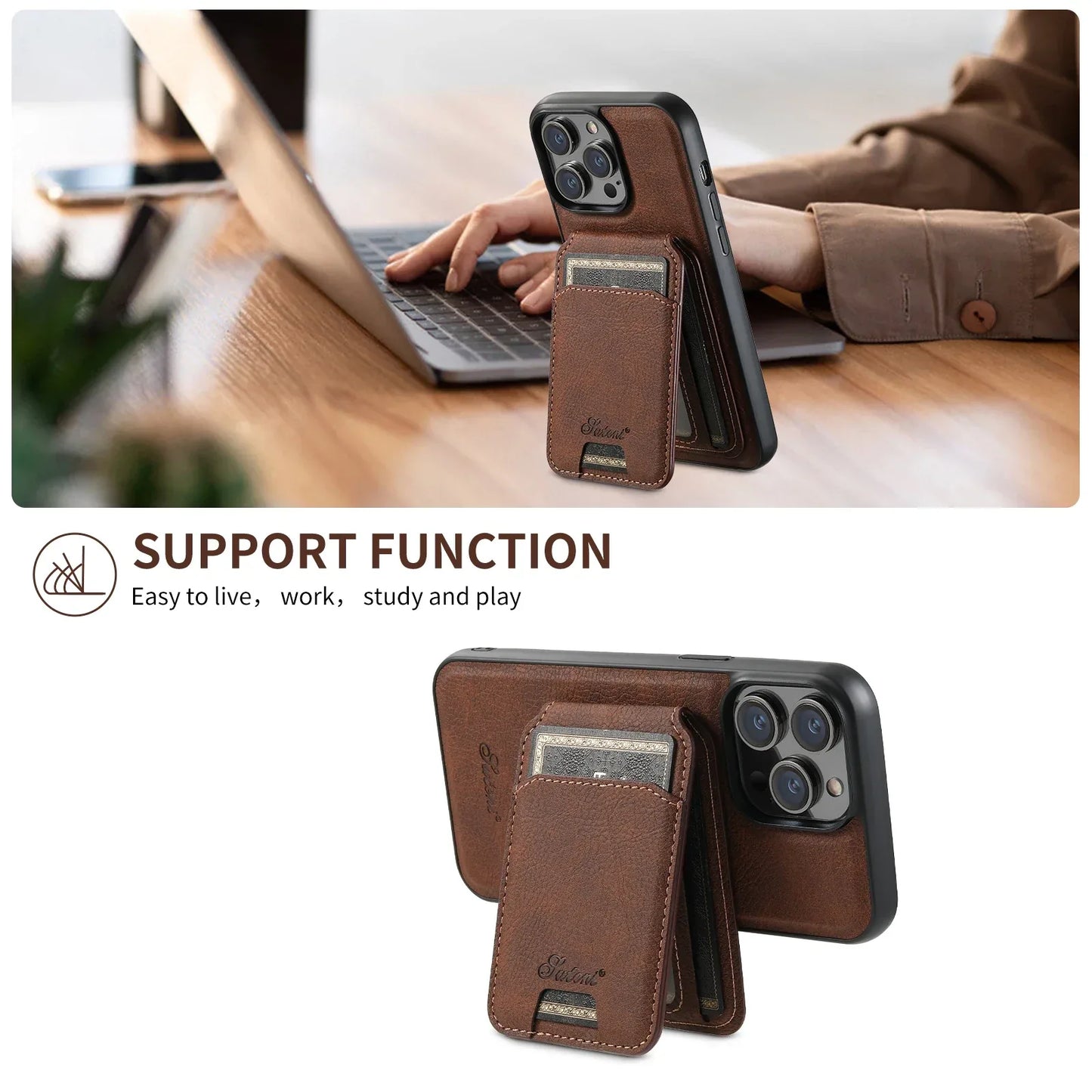 Leather Wallet Case with Card Holder for iPhone