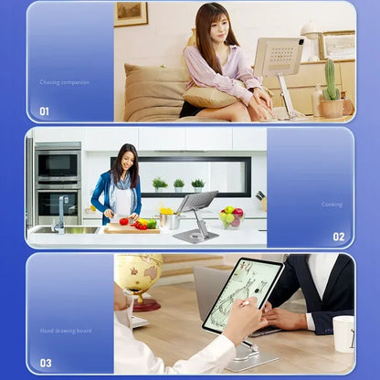 Aluminum Tablet Stand Desk Riser 360° Rotation Multi-Angle Height Adjustable Foldable Mount Dock For Pro iPad Xiaomi Huawei Tab - Urbizia