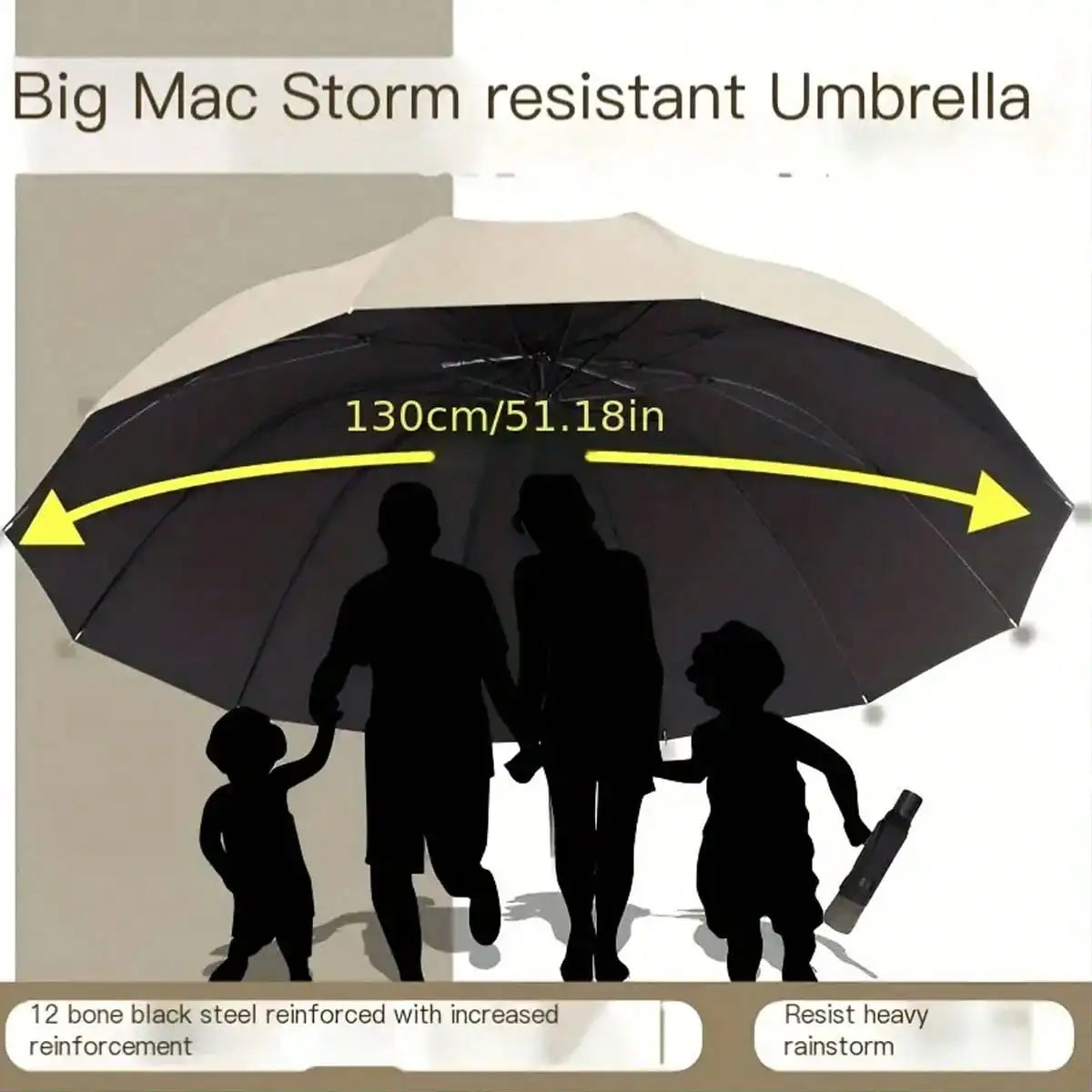 1 Oversized 12-Rib Windproof Umbrella - Manual Open, Waterproof, Tear-Resistant, Steel Frame - Fashionable Minimalist Business Style, Reinforced Foldable Travel Umbrella, Suitable For Men And Women,Spring Summer Picks,Brides