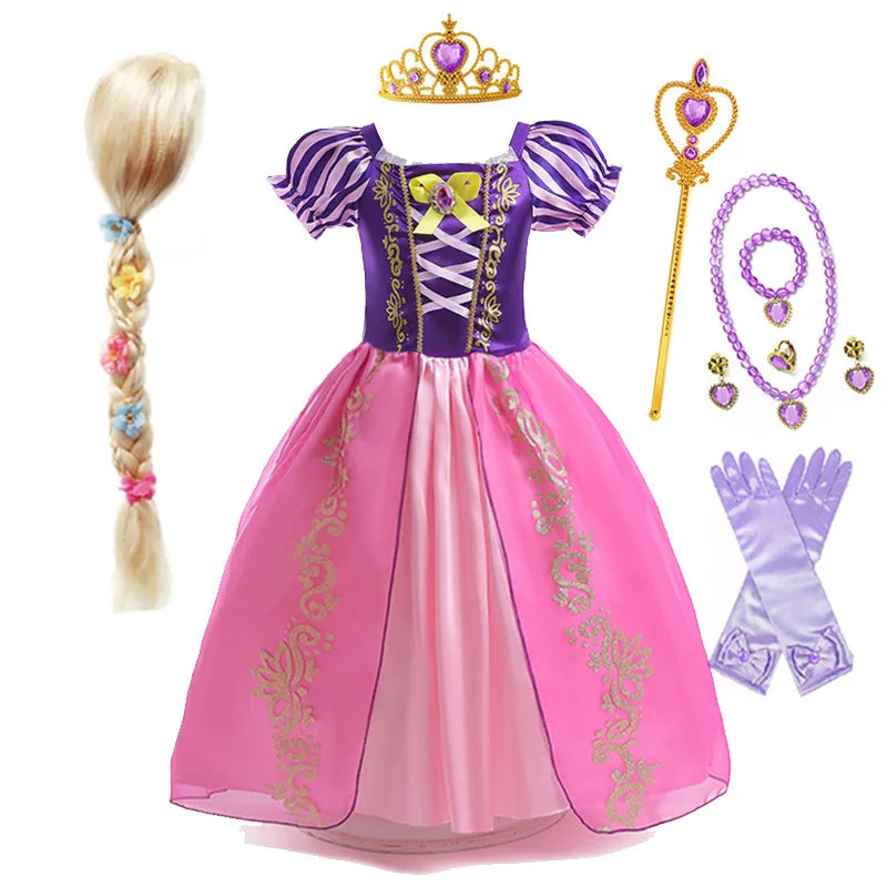 Disney Rapunzel Princess Dress – Purple Puff Sleeve A-Line Costume for Girls Halloween Birthday Party